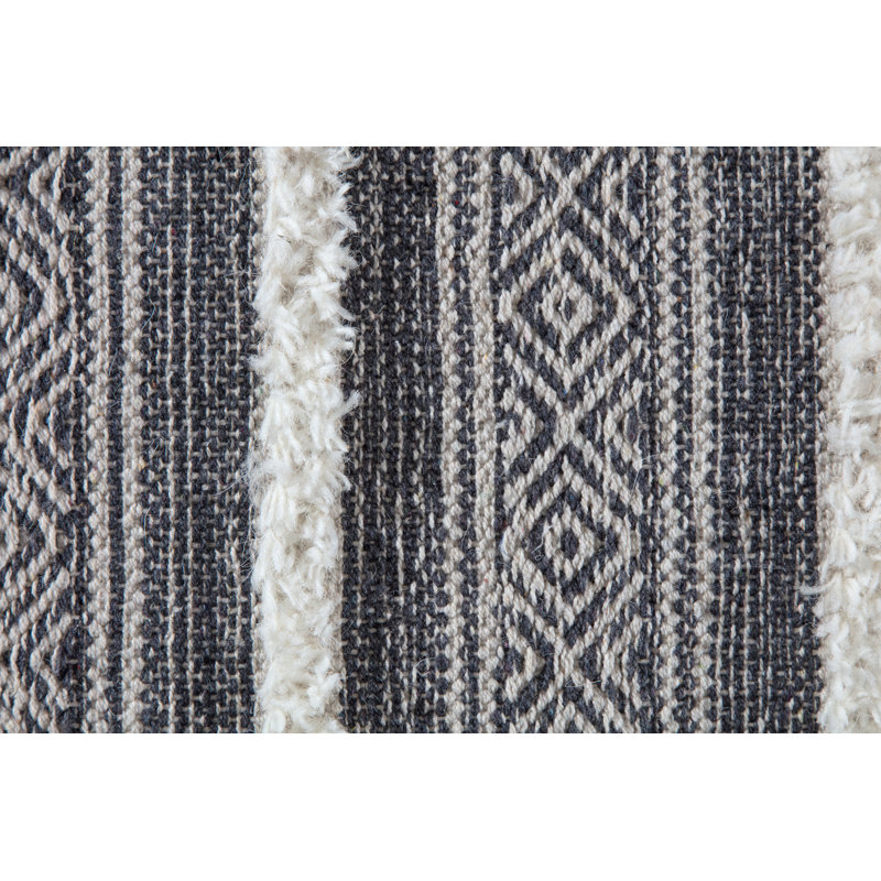 Tapis gris en laine tissé à plat à la main Desmond, Rectangle 7 pi 6 po x 9 pi 6 po