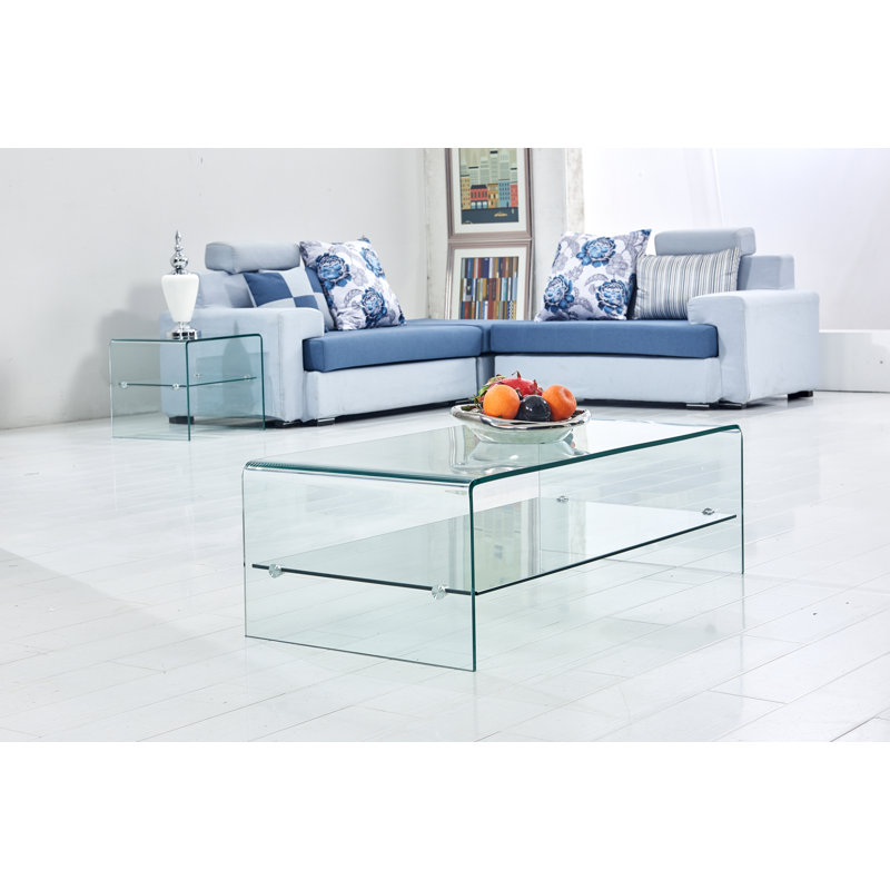 Table de bout en verre trempé avec tablette Waterfall, Oui