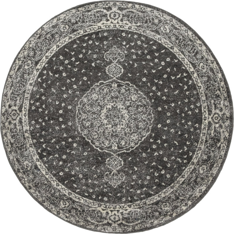 Tapis de style oriental gris foncé, Rond 5 pi 3 po