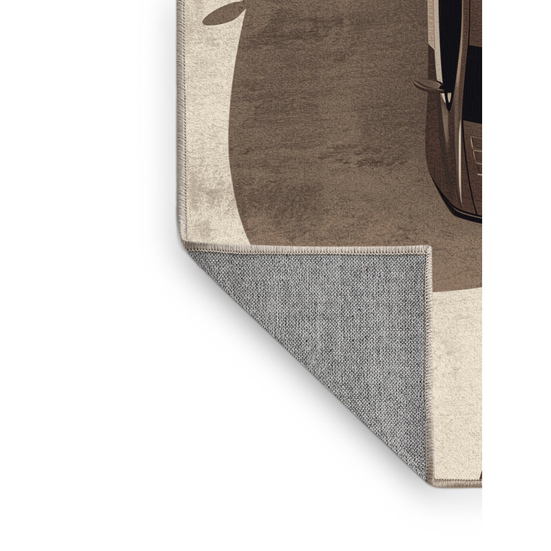 Machine Washable Potts Police Car Modern Rug in Brown – Beige Binding, 5x8