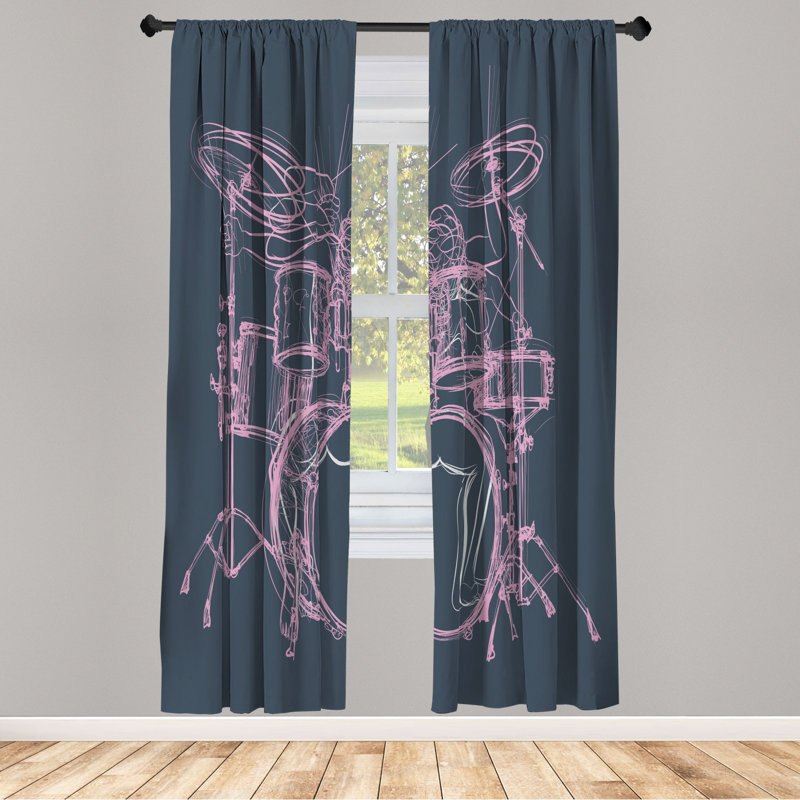 Microfiber Floral Semi-Sheer Rod Pocket Curtain Panels, 28" W x 63" L, Gray/Light Pink