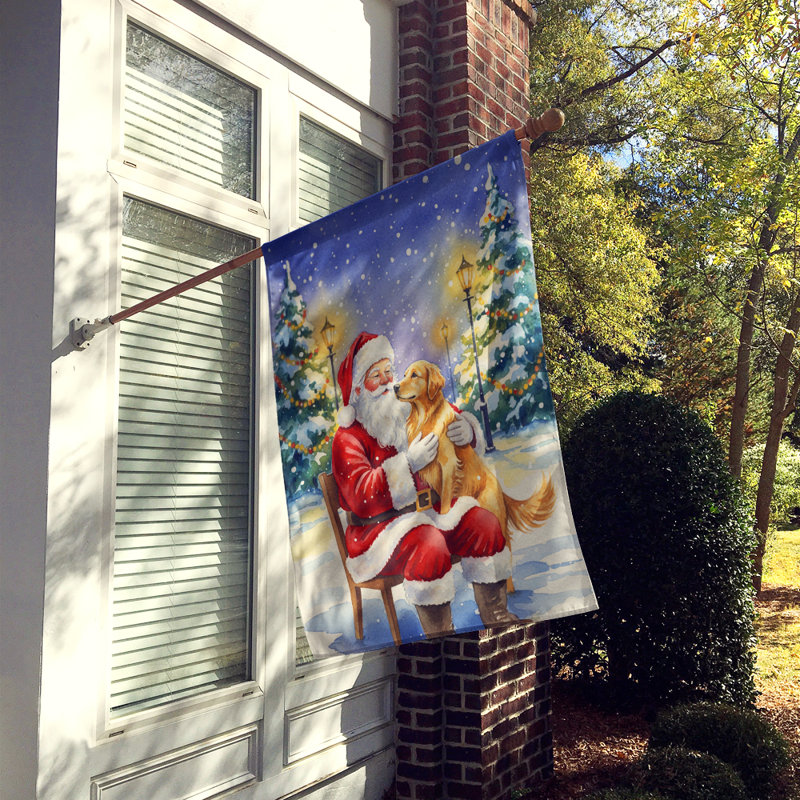 Golden retriever avec le drapeau de la maison du père Noël, Taille de la maison, Golden retriever