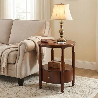 Table d'appoint ronde en bois de la collection Wexford, avec tiroirs et rangement