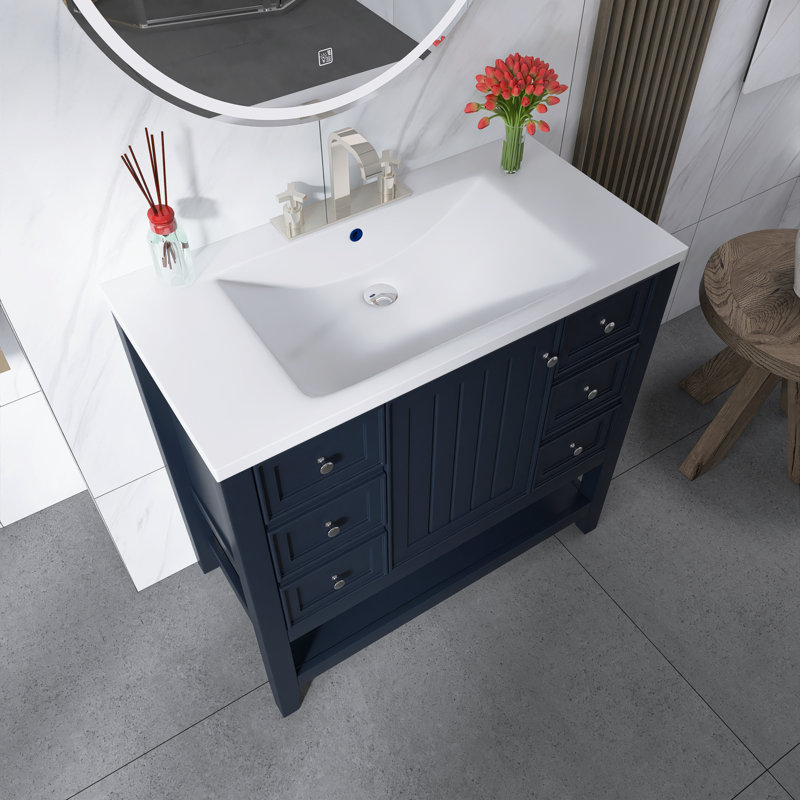 36''Freestanding Bathroom Vanity With Ceramic Sink, Black