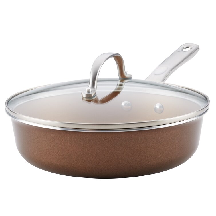 Farberware 14 in. Dishwasher Safe High Performance- Aluminum Nonstick Skillet in Copper with Lid-1, Brown