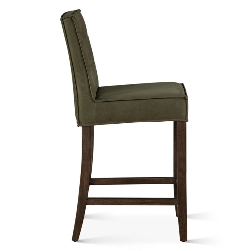 Aven Upholstered Stool with Solid Wood Frame, Suede-Green