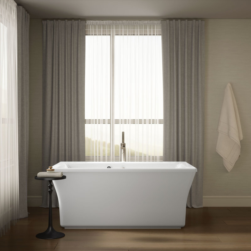 Stargaze 60-in X 30-in Freestanding Bath with Bask Heated Surface and Fluted Shroud, Biscuit