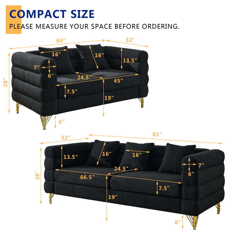 81'' Teddy Sofa, Black Velvet