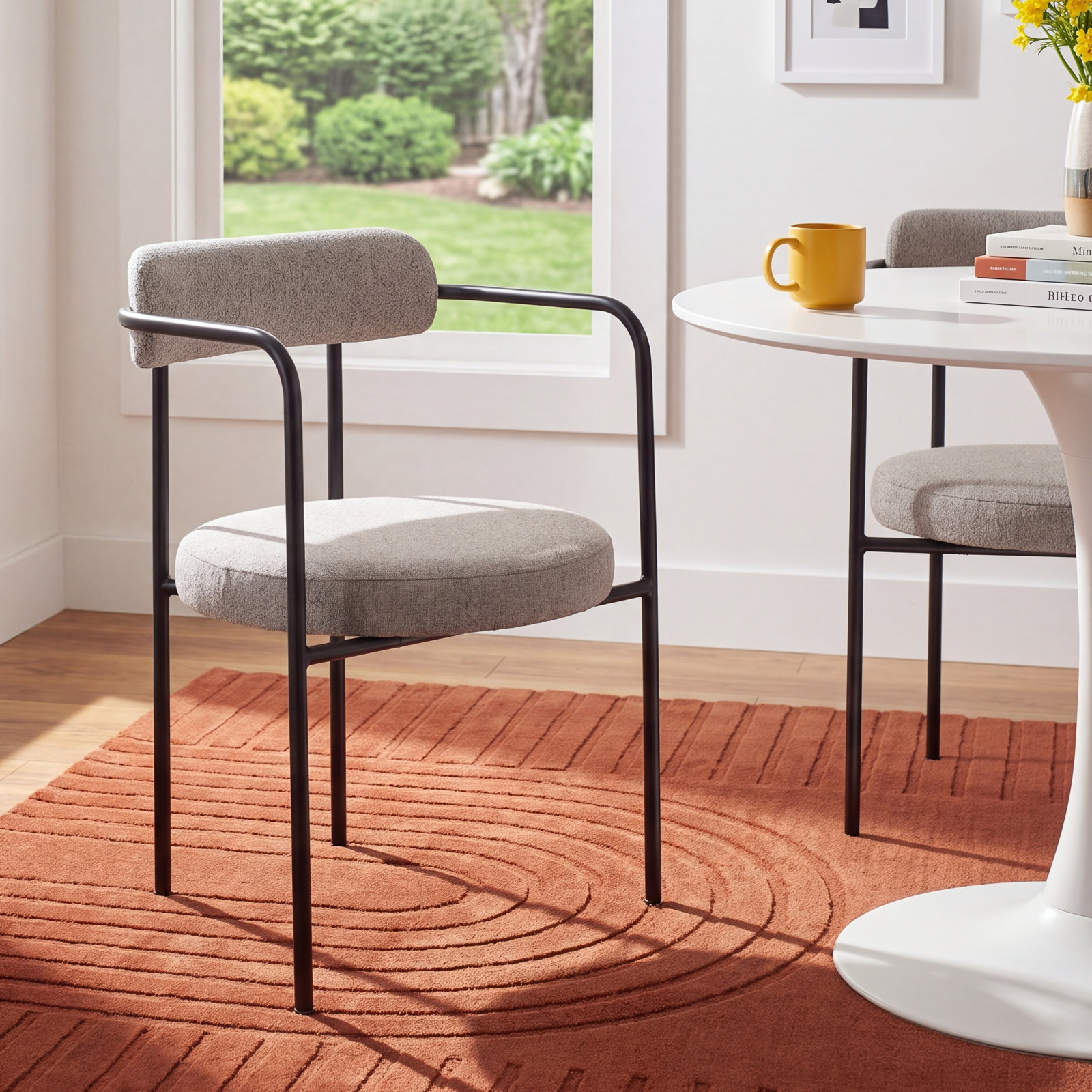 Liana Dining Armchair, Gray Boucle
