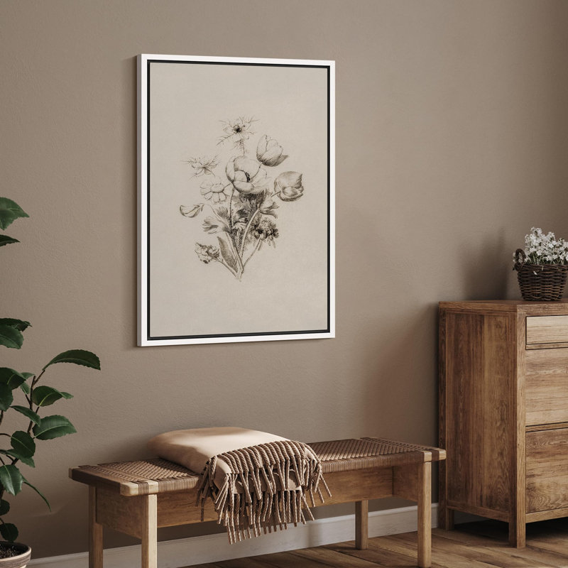 Croquis floral classique, illustrations botaniques monochromes, campagne française rustique, Blanc, H 24 po x l 16 po