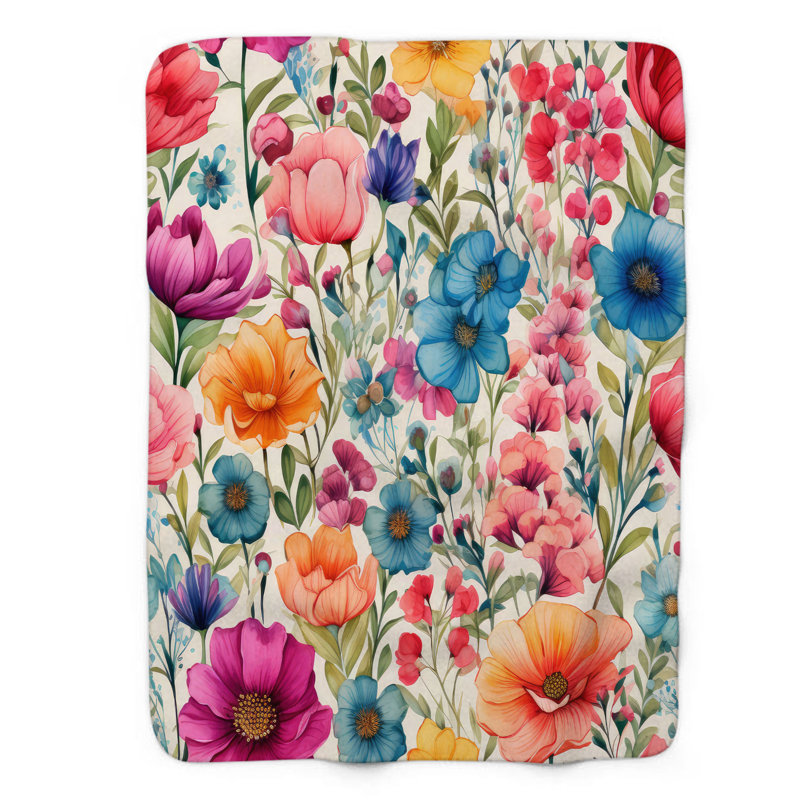 Jeté en sherpa de qualité supérieure Spectrum Blossom Symphony - 1 pièce, L 60 po x L 80 po