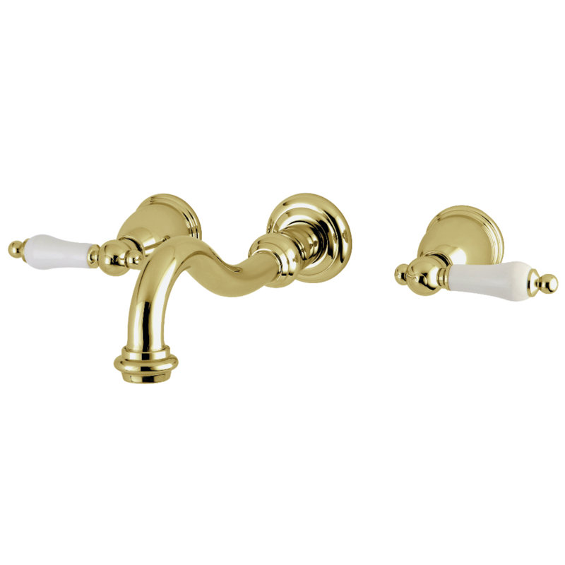 Kingston Brass Restoration Two-Handle 3-Hole Wall Mount Tub Faucet, Polished Brass