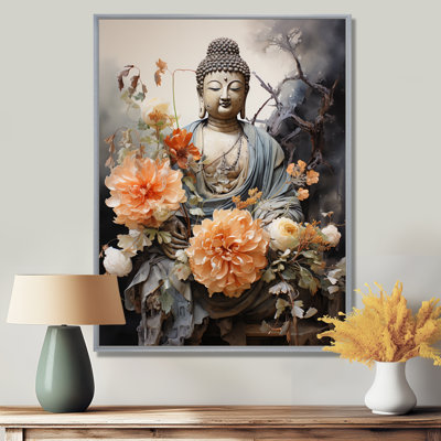 Coral Blue Buddhist Art Buddhas Serene - Buddhism Framed Canvas Print
