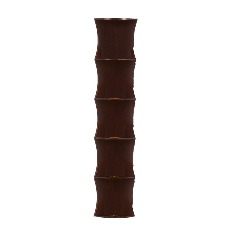 Bibliothèque d'angle, 5 tablettes de rangement, 77 pouces de haut, brun cacao rouge