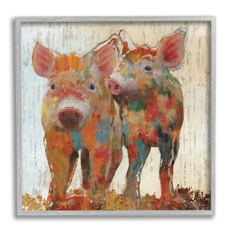 «Rustic Farm Pigs Abstract Contemporary Patchwork», impression, H 17 po x l 17 po x P 1,5 po, Estampe numérique Farmhouse
