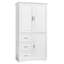 Armoire de rangement haute et large avec portes et trois tiroirs, idéale pour l'organisation et le rangement de la salle de bain ou du bureau