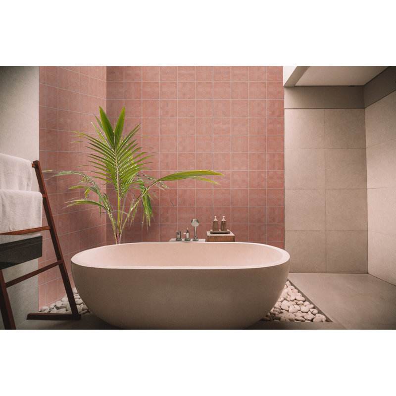 8" x 8" Straight Edge Cement Patterned Wall & Floor Tile, Terracotta