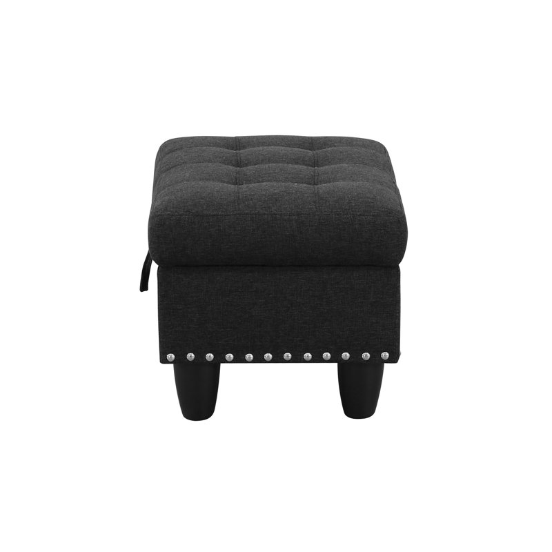 Repose-pieds rectangulaire avec rangement rembourré, Noir