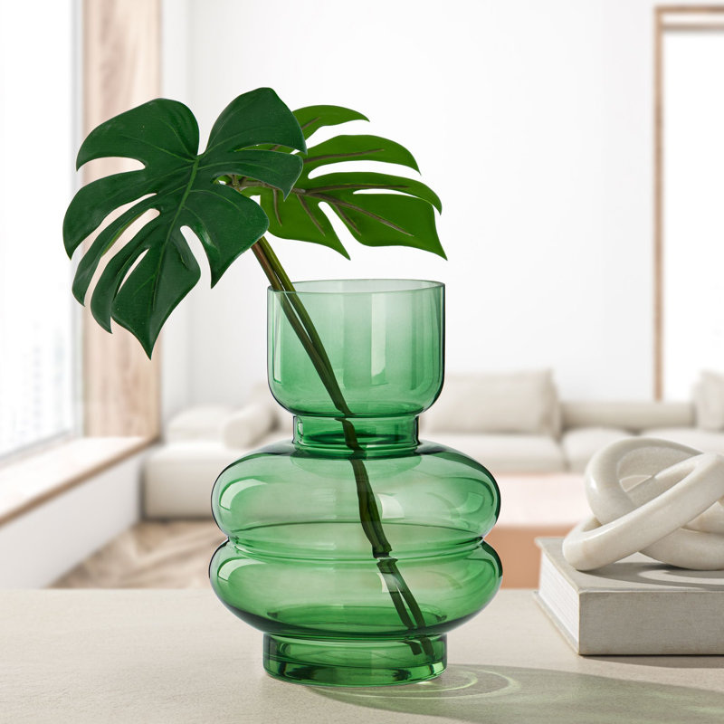 Luciel 8" Green Bubble Glass Table Vase, 8" H x 6" W x 6" D, Green