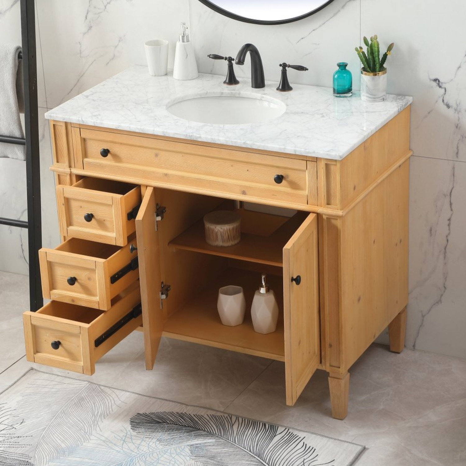 Rivers 40" Carrara Marble Single Bathroom Vanity, Natural