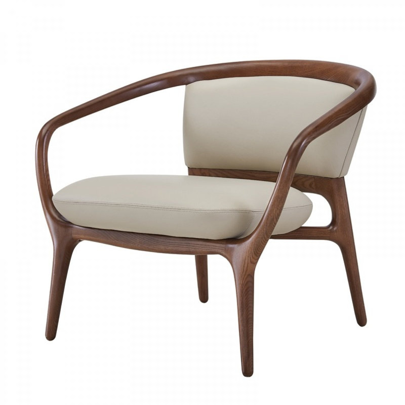 Chaise longue 30 po en similicuir beige et noyer