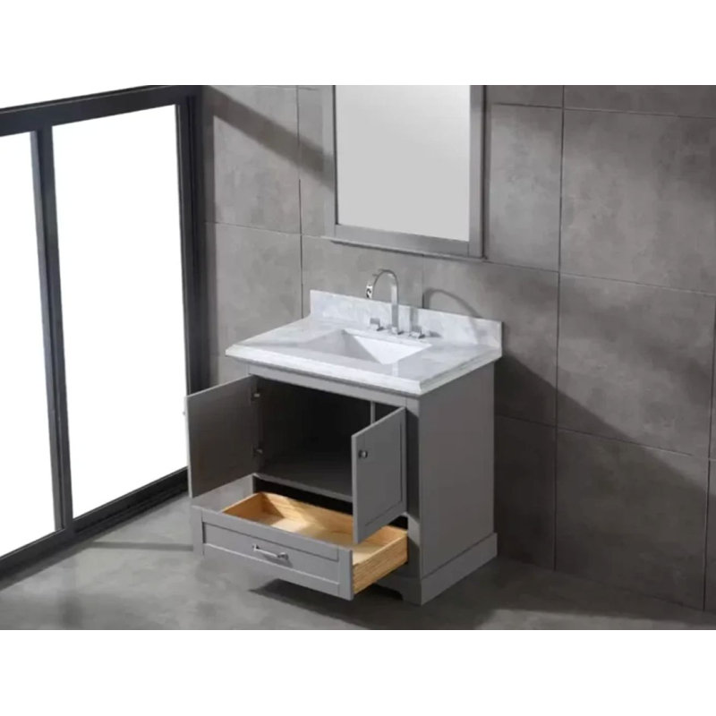 Ensemble de meuble-lavabo simple en bois massif de 36 po avec rangement Maredo, miroir non inclus, gris