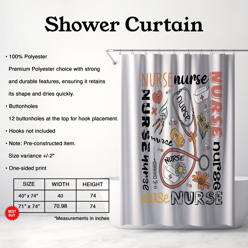 Rideau de douche standard 1 pièce, H 74 po x l 71 po