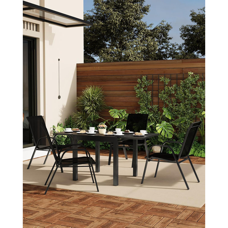 Garden Dining Chairs Set of 4, Stackable High Back Patio Chairs for Deck, Black