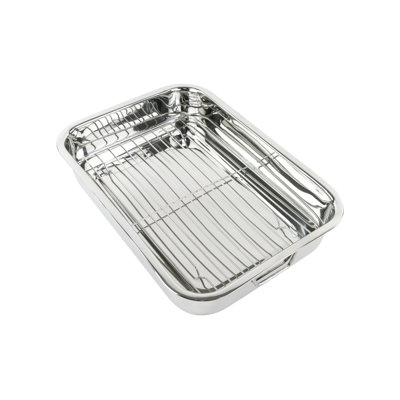Lexi Home Golden Prime 15.75" Stainless Steel Roasting Pan with Rack