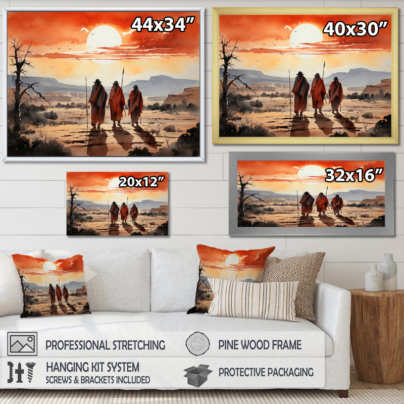 Native Art Guardians Of Prairies Framed On Canvas Print, H 24 po x l 32 po x P 1 po, Cadre flottant noir