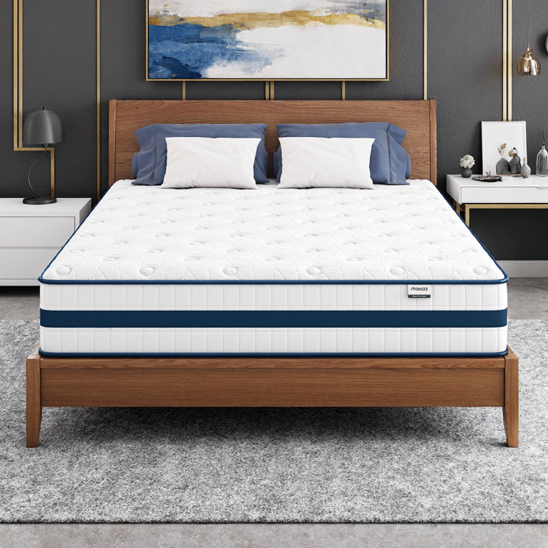 Grand matelas hybride refroidissant 12 po dans une boîte - Isolation de mouvement, soulagement de la pression et mousse à mémoire de forme avec ressorts ensachés