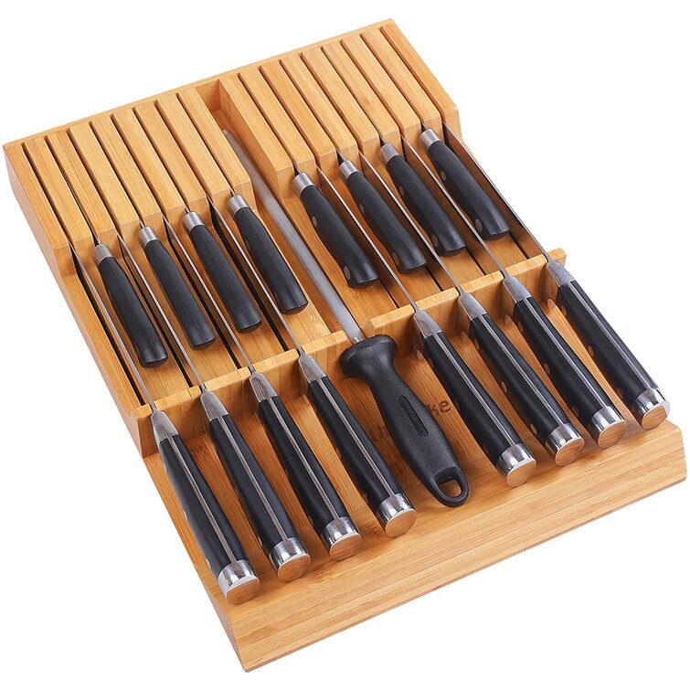 In-Drawer Knife Organizer Bamboo knife block, Drawer Knife Storage Steak  Knife Holder Without Knives,Holds up to 5 Knives(Not Include)