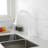 White Stainless Steel Kitchen Faucet, Pull Out Spray Head Included, Modern Design For Stylish Kitchen, 360 Rotatable Nozzle, Two Water Output Options, Easy Single Handle Control Faucet In Steel,