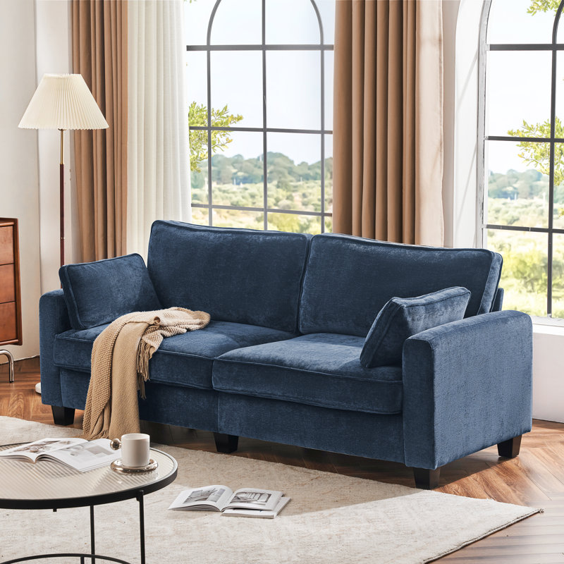 80.71'' Upholstered Square Arm Standard 3-Seater Sofa, Dark Blue