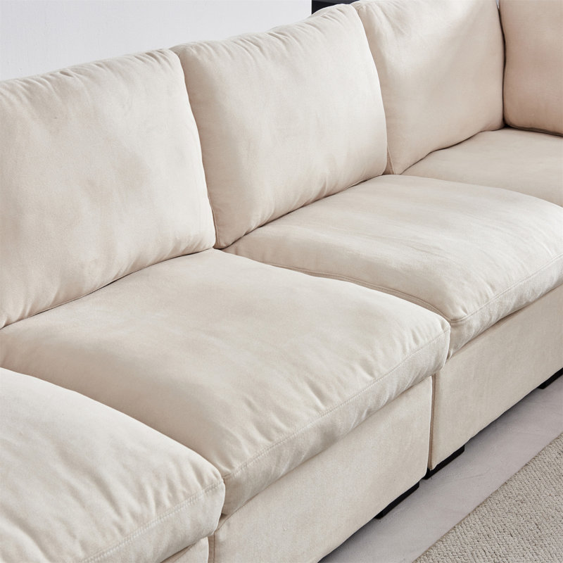 Canapé modulaire avec repose-pieds, rembourré de duvet, tissu doux, canapé modulaire, Polyester beige