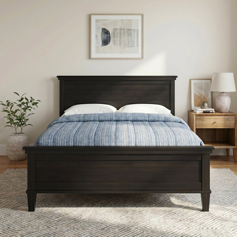 Base de lit plateforme classique en bois, grand lit, tête et pied de lit à panneau, aucun sommier requis, Queen