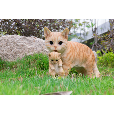 Mother Cat Carrying Kitten Tabby Statue