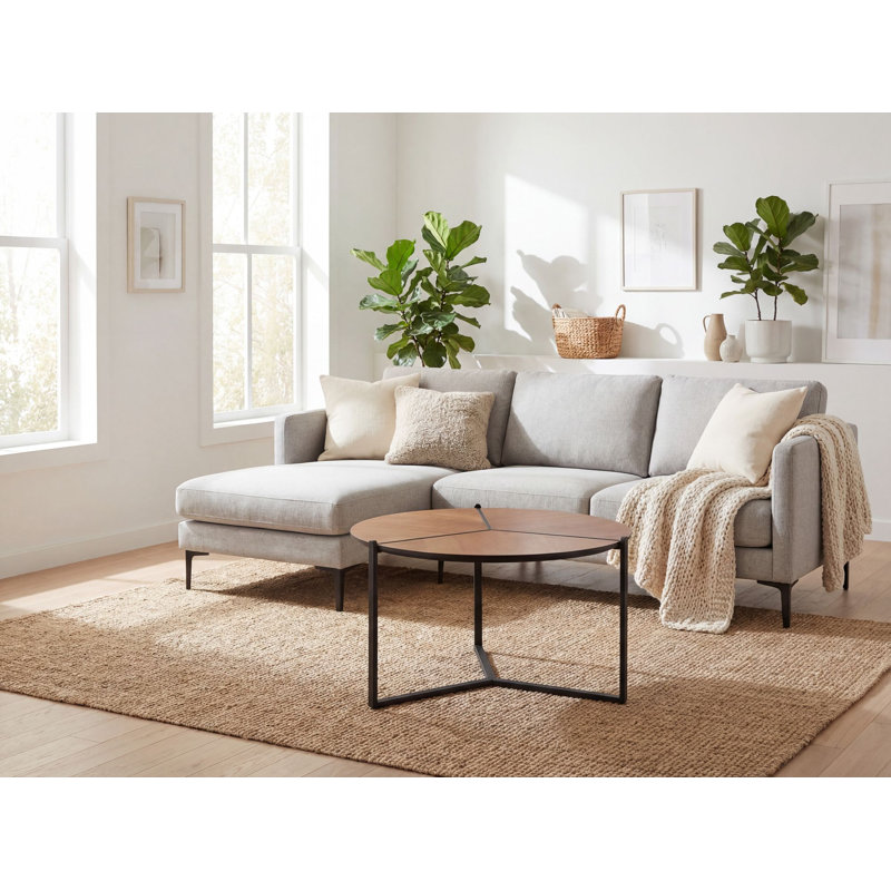Round Wood-Effect Coffee Table with Three-Legged Metal Base