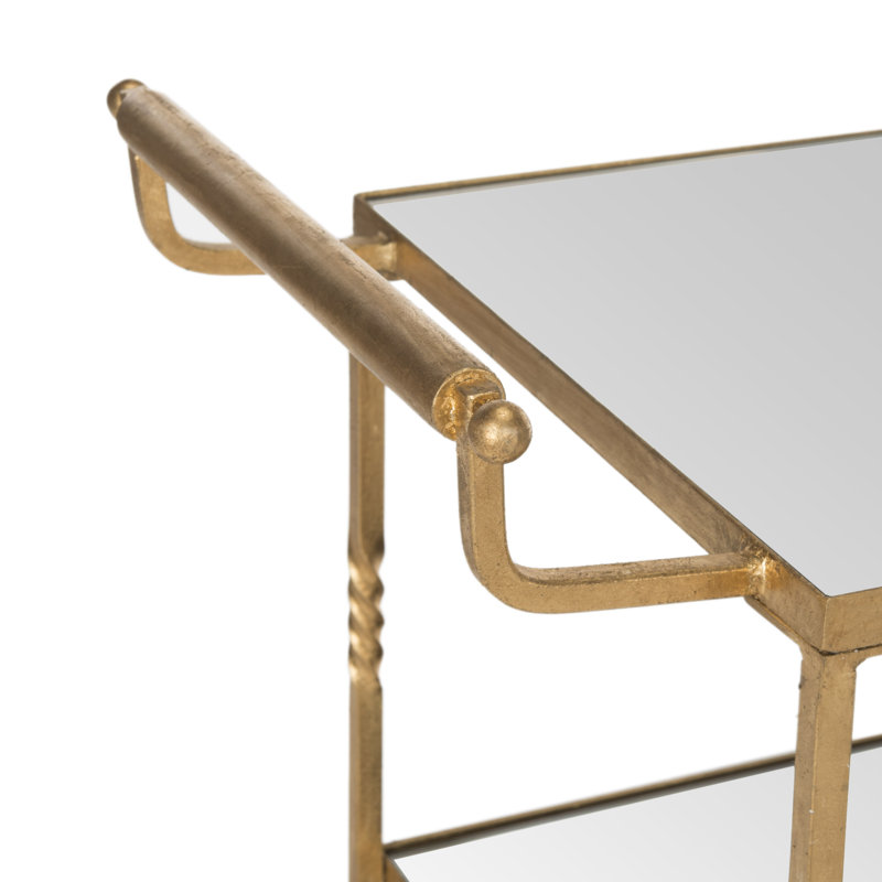 Stylish Bar Cart with 3 Mirrored Shelves, Iron Frame 33.6"H Rolling Trolley for Home, Bar & Kitchen, Gold/Mirror