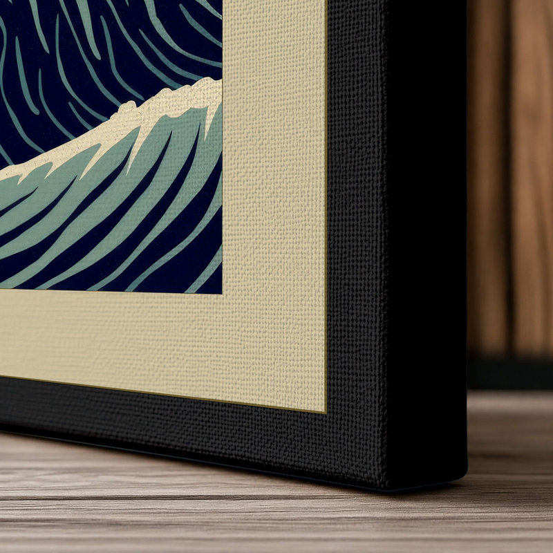 Mountain Meets Sea Japandi - Wrapped Canvas, 24x16 - 61.0 x 40.6 cm, Black Border