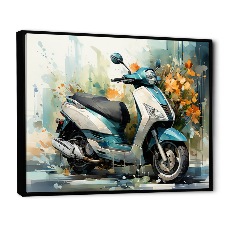 " Scooter Business Class ", Black Floater Framed, 12" H x 20" W x 1" D