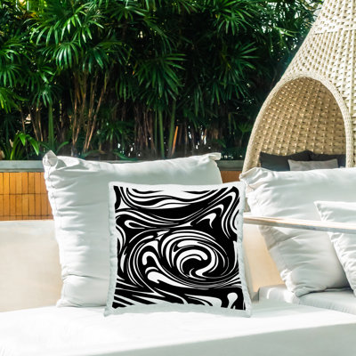 Coussin d'extérieur contemporain noir et blanc