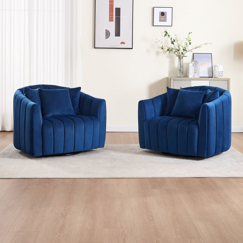 40.2"W Modern Swivel Accent Chair, Velvet Single Sofa Chair With Pillows (Set of 2), Navy