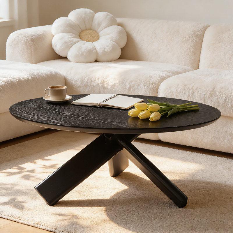 Table basse ronde de 40 po pour salon Pelaga, table basse moderne en bois Mid Century, Noir