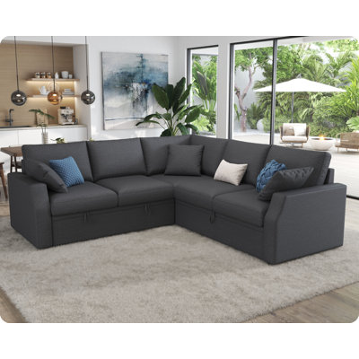 Sofa Bed, Sleeper Sofa With Storage Seat & Pull Out Bed , L Shape Sofa For Living Room, Linen by Latitude Run