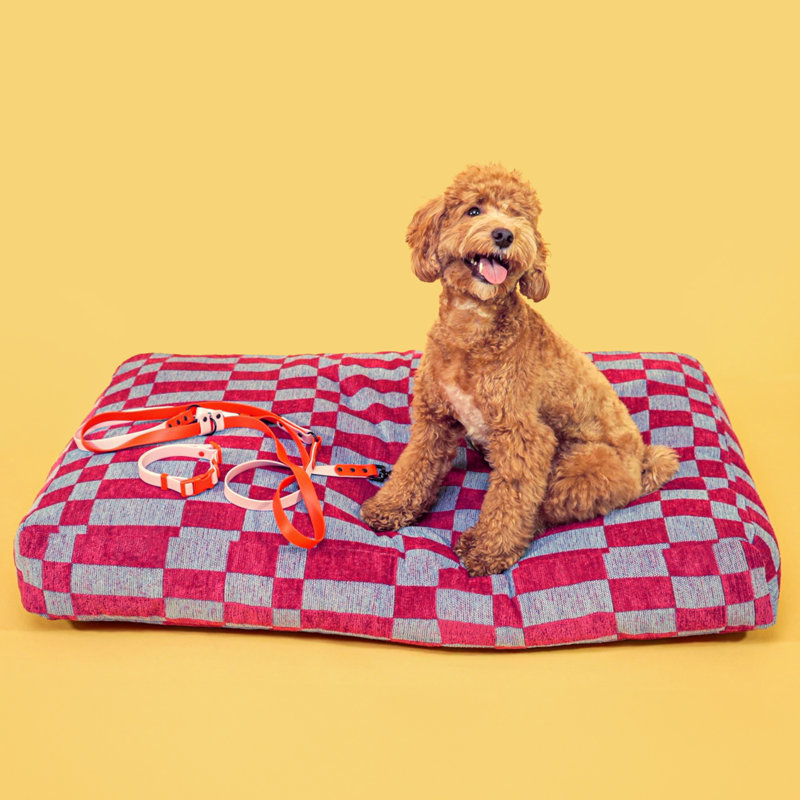 Large Blueberry Check Plush Bolster Dog Bed