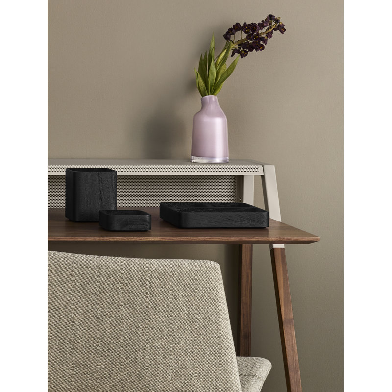 Cant Solid Wood Base Writing Desk, Putty Gray/Walnut
