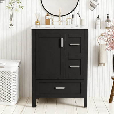 Meuble-lavabo 24 po avec lavabo en céramique et 3 tiroirs