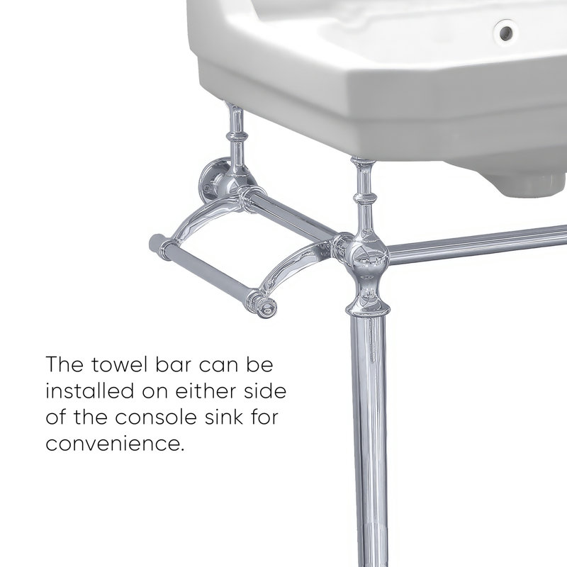 Victoriahaus 23.5" x 20" Rectangular Console Sink with Faucet Drill, Towel Bar, Backsplash, and Overflow, White/Chrome