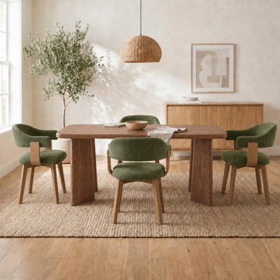Ensemble de salle à manger rectangulaire moderne en bois massif et manufacturé avec chaises rembourrées avec dossier et accoudoirs, pour 4 ou 6 personnes, pour la cuisine, le salon, la salle à manger